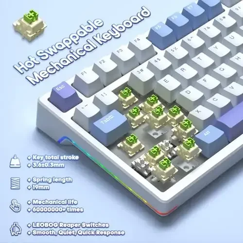 AULA Mechanical Keyboard, Wireless Gaming Keyboards 99 Keys Tri-Mode BT5.0/2.4GHz/USB-C Hot Swappable Custom Creamy Keyboard,RGB Backlit Computer Keyboards w/Pre-lubed Linear Switches Gasket Structure - 3