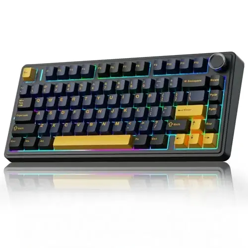 AULA F75 75% Беспроводная Механическая Клавиатура, Hot Swappable Creamy Keyboard, Pre-lubed Greywood Switches RGB Подсветка Игровые Клавиатуры, 2.4GHz/Type-C/BT5.0(Cool Black) - AULA