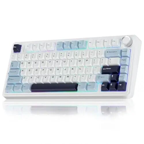 AULA F75 75% Wireless Mechanical Keyboard, Hot Swappable Creamy Keyboard, Pre-lubed Reaper Switches, 2.4GHz/Type-C/BT5.0, RGB Backlit Gaming Keyboards(White & Blue) - 4