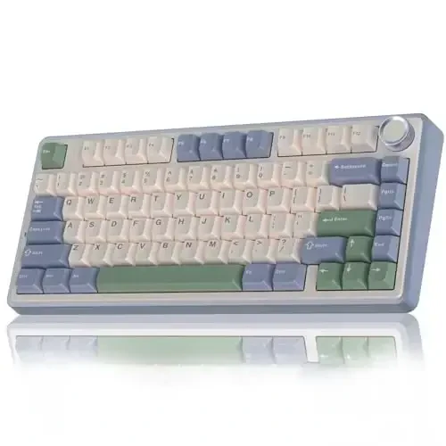 AULA F75 75% Wireless Mechanical Keyboard, Hot Swappable Creamy Keyboard, Pre-lubed Reaper Switches RGB Backlit Gaming Keyboards, 2.4GHz/Type-C/BT5.0(White & Green) 