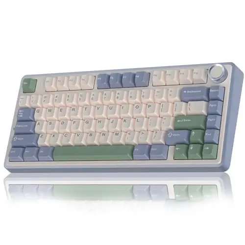 AULA F75 75% Wireless Mechanical Keyboard, Hot Swappable Creamy Keyboard, Pre-lubed Reaper Switches RGB Backlit Gaming Keyboards, 2.4GHz/Type-C/BT5.0(White & Green) - AULA
