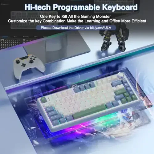 AULA F75 75% Wireless Mechanical Keyboard, Hot Swappable Creamy Keyboard, Pre-lubed Reaper Switches RGB Backlit Gaming Keyboards, 2.4GHz/Type-C/BT5.0(White & Green) - 6