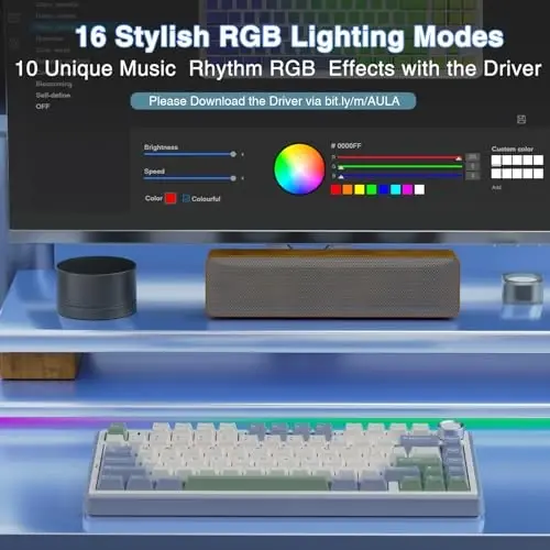AULA F75 75% Simsiz Mexanik Klaviatura, Issiq Almashtiriladigan Krem Klaviatura, Oldindan Yog'langan O'roqchi Kalitlari RGB Orqa Yoritgichli O'yin Klaviaturalari, 2.4GHz/Type-C/BT5.0(Oq & Yashil) - 5