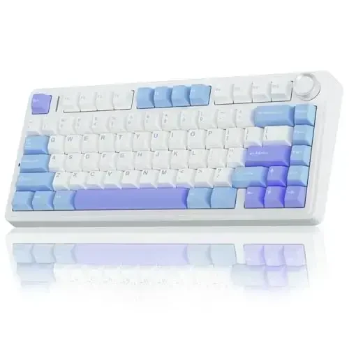 AULA F75 75% Simsiz mexanik klaviatura, issiq almashtiriladigan qaymoqli klaviatura, oldindan moylangan Star Vector kalitlari RGB yoritgichli oʻyin klaviaturalari, 2.4GHz/Type-C/BT5.0 (Oq&Koʻk&Binafsha) - 1