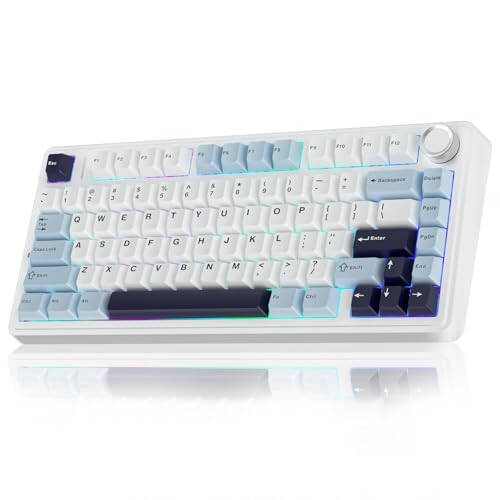 AULA F75 75% Wireless Mechanical Keyboard, Gasket Hot Swappable Custom Keyboard, Pre-lubed Reaper Switches RGB Backlit Gaming Keyboard, 2.4GHz/Type-C/BT5.0 Mechanical Keyboard (White & Blue) - 1