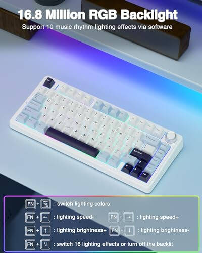 AULA F75 75% Wireless Mechanical Keyboard, Gasket Hot Swappable Custom Keyboard, Pre-lubed Reaper Switches RGB Backlit Gaming Keyboard, 2.4GHz/Type-C/BT5.0 Mechanical Keyboard (White & Blue) - 6