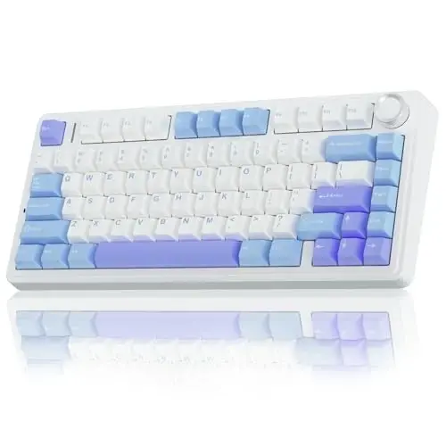 AULA F75 75% Wireless Mechanical Keyboard, Hot Swappable Creamy Keyboard, Pre-lubed Star Vector Switches RGB Backlit Gaming Keyboards, 2.4GHz/Type-C/BT5.0(White&Blue&Purple) - AULA