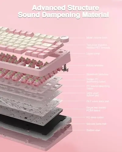 AULA F75 75% Wireless Mechanical Keyboard, Hot Swappable Pink Creamy Keyboard, Pre-lubed Linear Switches, PBT Keycaps, 2.4GHz/Type-C/BT5.0, RGB Backlit Computer Gaming Keyboards for Office/Laptop/PC - 4