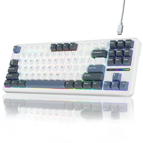 AULA F87 Kablolu Oyun Klavyesi, 75% TKL Contalı Değiştirilebilir Özel Klavye, Çıkarılabilir USB Kablosuyla, Önceden Yağlanmış Greywood Anahtarlar, WINS/PC/Mac İçin RGB Arka Aydınlatmalı Mekanik Oyun Klavyesi (Beyaz Mavi) - 1