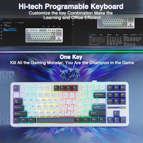 AULA F87 Wired Gaming Keyboard, 75% TKL Gasket Hot Swappable Custom Keyboard with Detachable USB Cable, Pre-lubed Greywood Switches, RGB Backlit Mechanical Gaming Keyboard for WINS/PC/Mac (White Blue) - 6