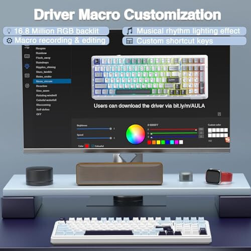 AULA F99 Kablosuz Mekanik Klavye, Sıcak Takma Özelleştirilebilir Klavye, Önceden Yağlanmış Doğrusal Anahtarlar, Conta Yapısı, RGB Aralıksız Aydınlatmalı Oyun Klavyesi (Mavi ve Beyaz) - 5