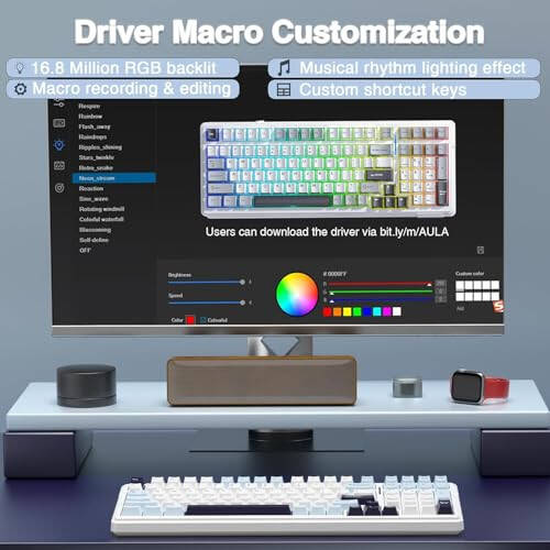 AULA F99 Kablosuz Mekanik Klavye, Sıcak Takma Özelleştirilebilir Klavye, Önceden Yağlanmış Doğrusal Anahtarlar, Conta Yapısı, RGB Aralıksız Aydınlatmalı Oyun Klavyesi (Mavi ve Beyaz) - 5