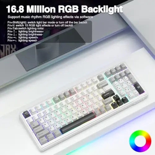 AULA F99 Simsiz Mexanik Klaviatura, Tri-Rejim BT5.0/2.4GHz/USB-C Issiq Almashtiriladigan Maxsus Klaviatura, Oldindan Yog'langan Chiziqli Kalitlar, RGB Orqa Yorug'likli Kompyuter O'yin Klaviaturalari PC/Planshet/PS/Xbox uchun - 3