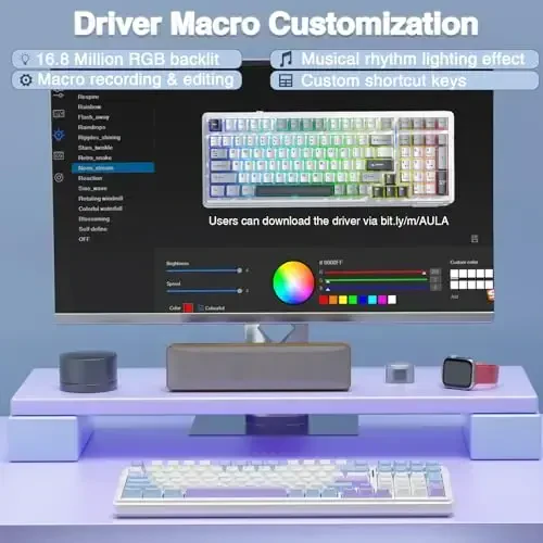 AULA F99 Simsiz Mexanik Klaviatura, Uch Modli BT5.0/2.4GHz/USB-C Issiq Almashtiriladigan Maxsus Klaviatura, Oldindan Yog'langan Chiziqli Kalitlar, Gasket Tuzilishi, RGB Orqa Yorug'likli O'yin Klaviatura PC/Planshet/Xbox/PS4/PS5 uchun - 6