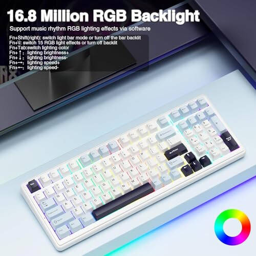 AULA F99 Wireless Mechanical Keyboard, Hot Swappable Custom Keyboard, Pre-lubed Linear Switches, Gasket Structure, RGB Backlit Gaming Keyboard (Blue & White) - 6