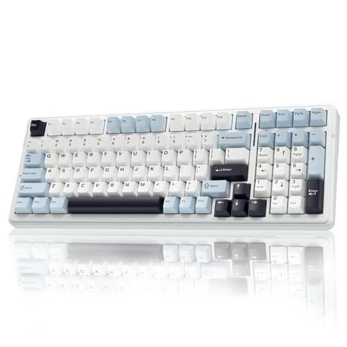 AULA F99 Wireless Mechanical Keyboard, Hot Swappable Custom Keyboard, Pre-lubed Linear Switches, Gasket Structure, RGB Backlit Gaming Keyboard (Blue & White) - AULA