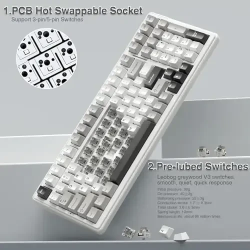 AULA F99 Wireless Mechanical Keyboard,Tri-Mode BT5.0/2.4GHz/USB-C Hot Swappable Custom Keyboard,Pre-lubed Linear Switches,RGB Backlit Computer Gaming Keyboards for PC/Tablet/PS/Xbox - 4