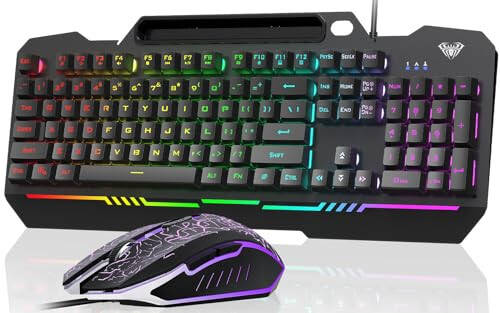 AULA Gaming Keyboard, T102 104 Keys Gaming Keyboard and Mouse Combo with RGB Backlit, All-Metal Panel, Anti-Ghosting, PC Gaming Keyboard and Mouse, USB Wired Keyboard Mouse for MAC Xbox PC Gamers - 1