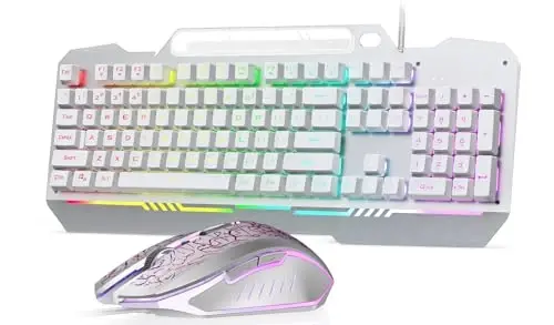 AULA Gaming Keyboard, T102 104 Keys Keyboard and Mouse Combo, USB Wired Computer Keyboards Mechanical Feel Full Size, RGB Backlit for PC/Laptop Gaming or Working/Office (White) - 1