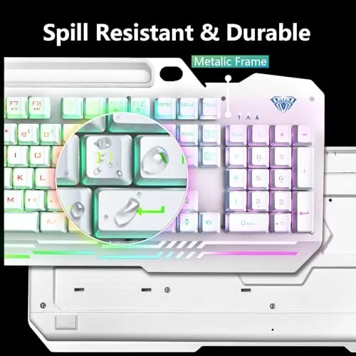 AULA Gaming Keyboard, T102 104 Keys Keyboard and Mouse Combo, USB Wired Computer Keyboards Mechanical Feel Full Size, RGB Backlit for PC/Laptop Gaming or Working/Office (White) - 5