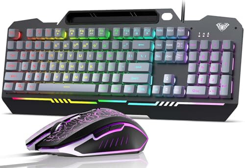 AULA Keyboard, T102 104 Keys Gaming Keyboard and Mouse Combo with RGB Backlit PC Keyboard, All-Metal Panel Waterproof Light Up Quiet Computer Keyboard, USB Wired Keyboard for MAC Xbox PC Gamers - 1