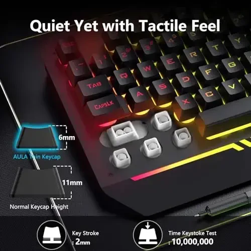 AULA Keyboard, T102 104 Keys Gaming Keyboard and Mouse Combo with RGB Backlit PC Keyboard, All-Metal Panel Waterproof Light Up Quiet Computer Keyboard, USB Wired Keyboard for MAC Xbox PC Gamers - 5