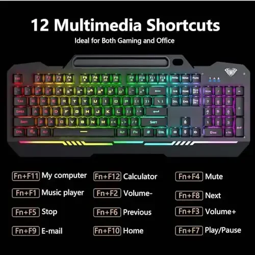 AULA Keyboard, T102 104 Keys Gaming Keyboard and Mouse Combo with RGB Backlit PC Keyboard, All-Metal Panel Waterproof Light Up Quiet Computer Keyboard, USB Wired Keyboard for MAC Xbox PC Gamers - 6