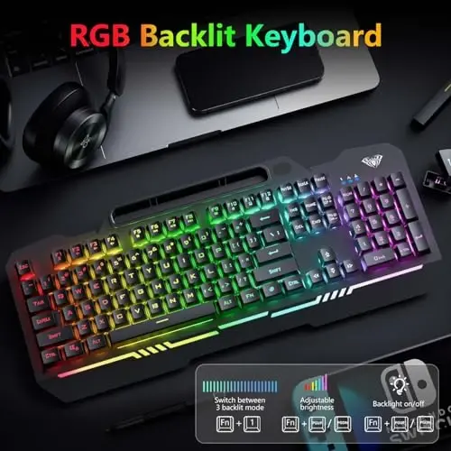 AULA Keyboard, T102 104 Keys Gaming Keyboard and Mouse Combo with RGB Backlit PC Keyboard, All-Metal Panel Waterproof Light Up Quiet Computer Keyboard, USB Wired Keyboard for MAC Xbox PC Gamers - MODAZONE (1)