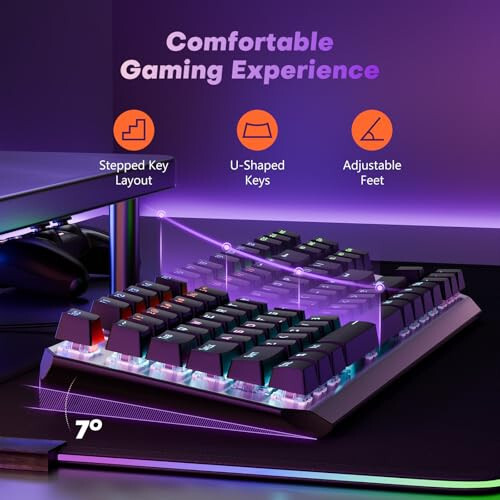 AULA Keyboard, TKL Mechanical Gaming Keyboard with RGB Backlit, All-Metal Panel Wired Keyboard, N-Key Anti-Ghosting Keyboard Gaming Red Switches with Programmable Keys for MAC Xbox PC Gamer, 87 Keys - 5