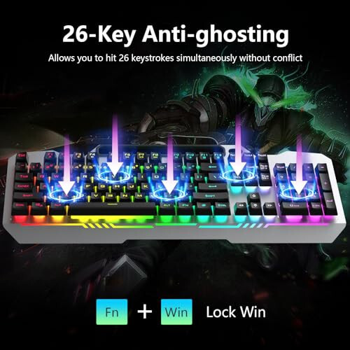AULA Keyboard, T102 104 Keys Gaming Keyboard and Mouse Combo with RGB Backlit Number Pad, All-Metal Panel Waterproof Light Up PC Keyboard,USB Wired Computer Keyboards Gaming for Win XP/7/8/10 PC Gamer - 4