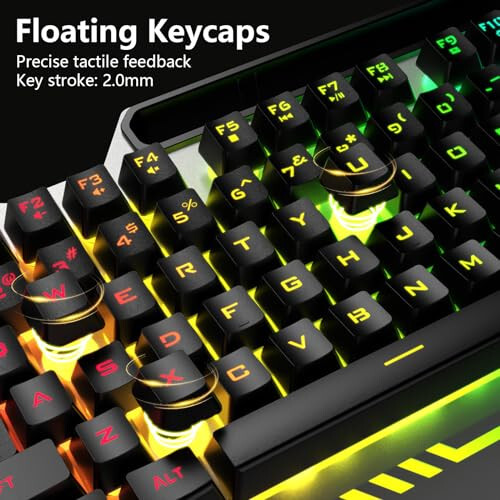 AULA Keyboard, T102 104 Keys Gaming Keyboard and Mouse Combo with RGB Backlit Number Pad, All-Metal Panel Waterproof Light Up PC Keyboard,USB Wired Computer Keyboards Gaming for Win XP/7/8/10 PC Gamer - 5