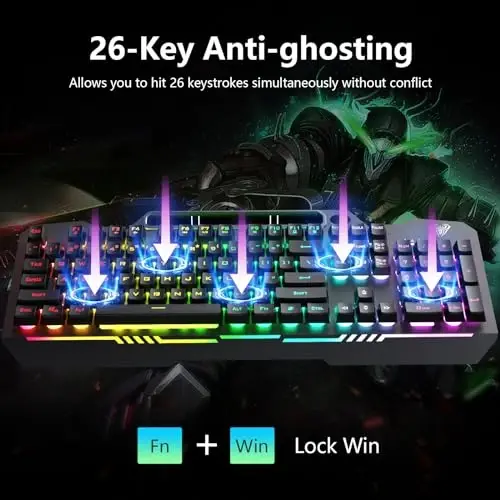 AULA Gaming Keyboard, T102 104 Keys Gaming Keyboard and Mouse Combo with RGB Backlit, All-Metal Panel, Anti-Ghosting, PC Game Keyboard and Mouse, USB Wired Keyboard Mouse for MAC Xbox PC Gamers - 4
