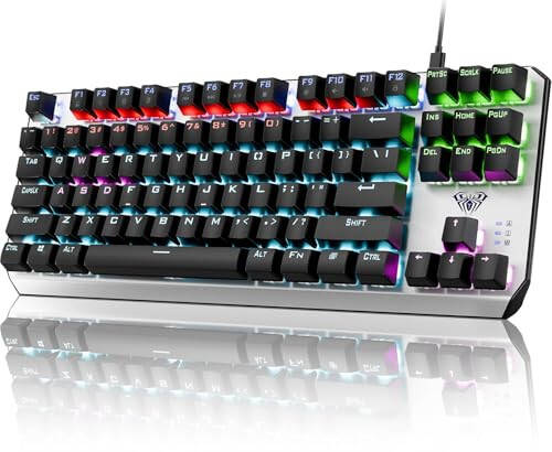 AULA Klavye, TKL Mekanik Oyun Klavyesi RGB Arkaplan Aydınlatmalı, Tamamen Metal Panelli Kablolu Klavye, N-Tuş Anti-Ghosting Klavye Oyun Kırmızı Anahtarları Programlanabilir Tuşlarla MAC Xbox PC Oyuncusu İçin, 87 Tuş - 1