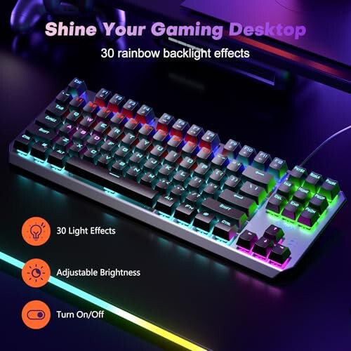 AULA Klavye, TKL Mekanik Oyun Klavyesi RGB Arkaplan Aydınlatmalı, Tamamen Metal Panelli Kablolu Klavye, N-Tuş Anti-Ghosting Klavye Oyun Kırmızı Anahtarları Programlanabilir Tuşlarla MAC Xbox PC Oyuncusu İçin, 87 Tuş - 2