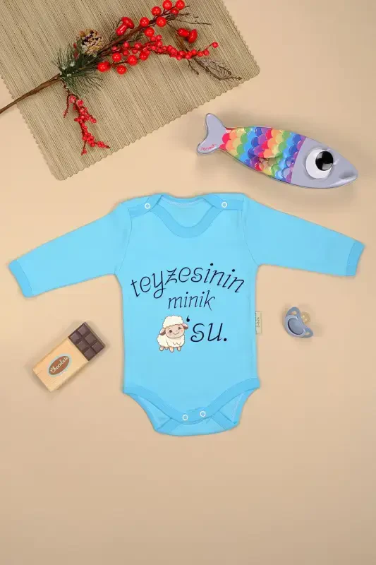 Aunt's Lamb Printed Long Sleeve Cotton Bodysuit-BLUE - BEBETOSPIK