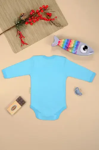 Aunt's Lamb Printed Long Sleeve Cotton Bodysuit-BLUE - BEBETOSPIK (1)