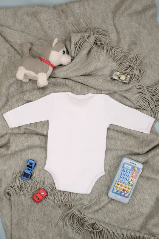 Aunt's Lamb Printed Long Sleeve Cotton Bodysuit - White - 2