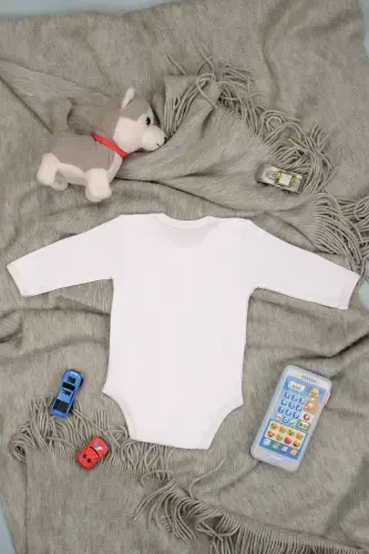 Aunt's Lamb Printed Long Sleeve Cotton Bodysuit - White - BEBETOSPIK (1)