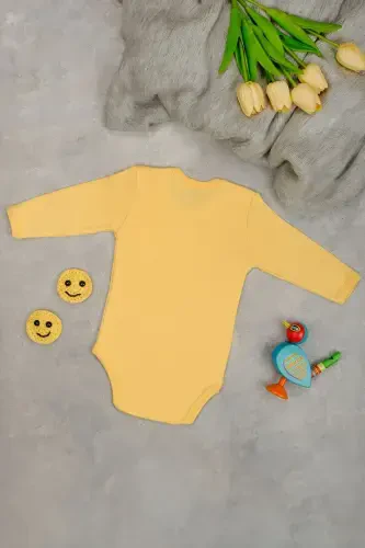 Aunt's Lamb Printed Long Sleeve Cotton Bodysuit-Yellow - BEBETOSPIK (1)