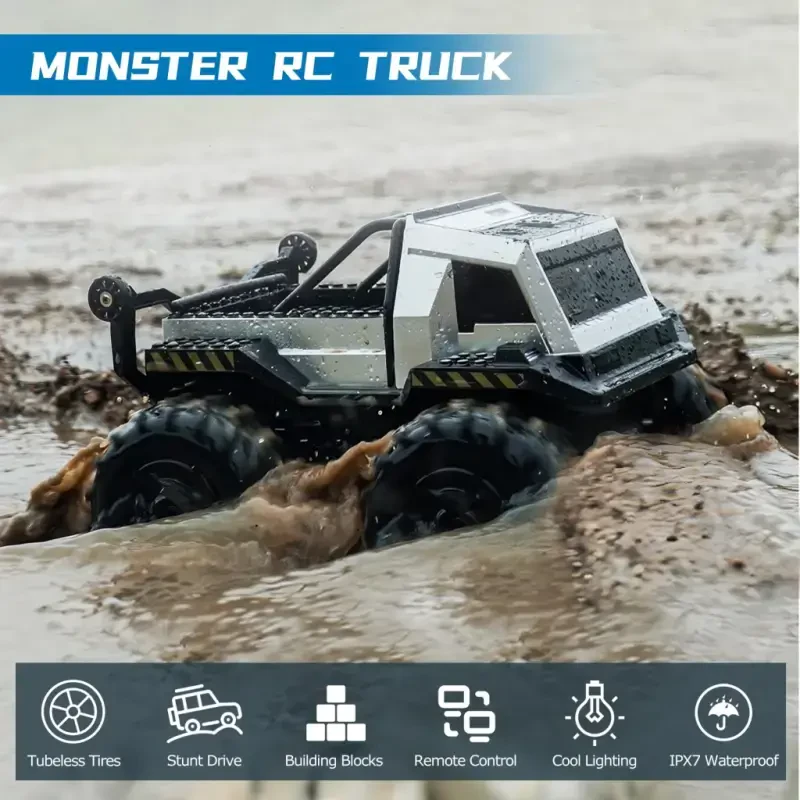 AUOSHI 1:16 Amphibious Remote Control Car Toys Building Blocks RC Car for Boys All Terrain Off-Road Waterproof RC Truck Christmas Gifts for Kids Boys - 4