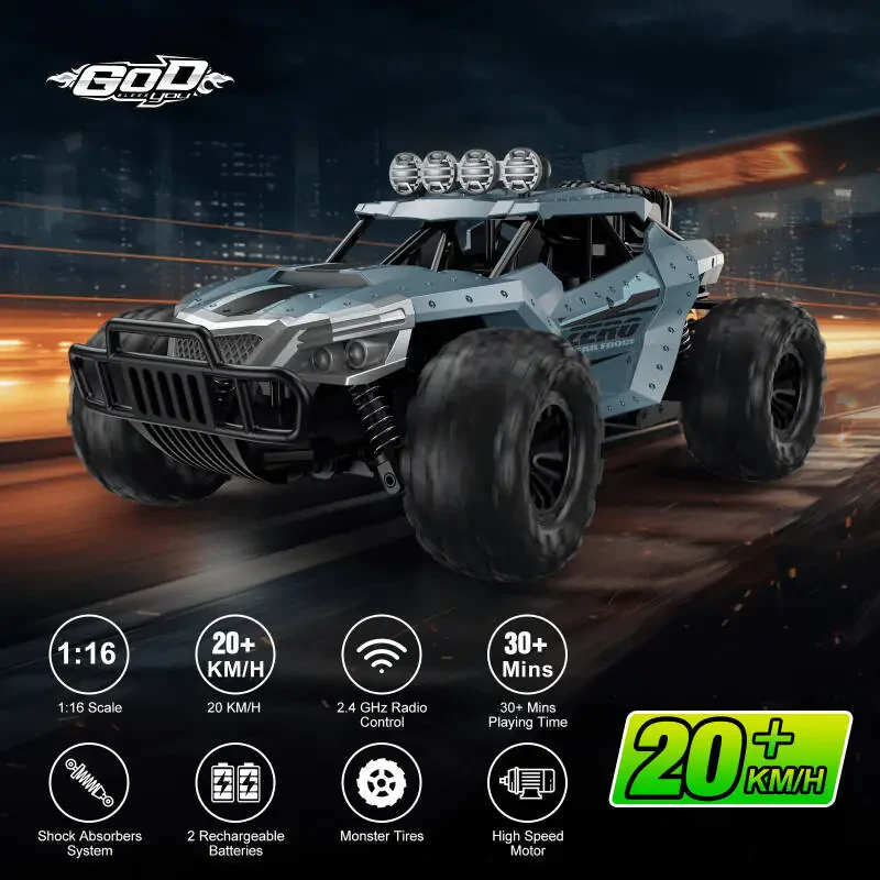 AUOSHI Remote Control Car, 2.4GHz 15+MPH RC Cars Toys, 1:16 RC Truck Off Road Hobby Toys with 2 Rechargeable Battery Gift for Boys Age 4-7 8-12 Kids - 7