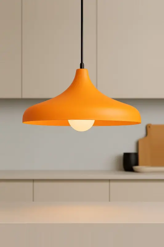 Aura Metal Single Orange Pendant Chandelier Retro Model Modern Industrial Kitchen Hall Cafe Living Room Chandelier-Orange - 1