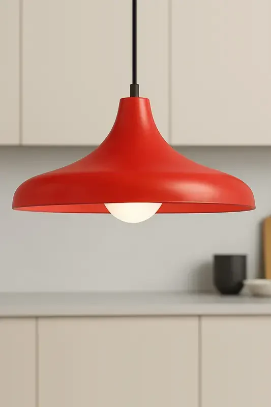 Aura Metal Tekli Kırmızı Sarkıt Avize Retro Model Modern Endüstriyel Mufak Hol Cafe Salon Avize-Kırmızı - LAMBADAR