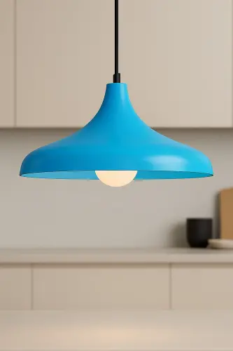 Aura Metal Tekli Mavi Sarkıt Avize Retro Rustik Model Modern Endüstriyel Mufak Hol Cafe Salon Avize-Mavi 