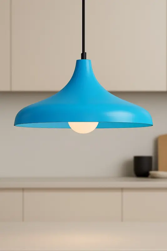 Aura Metal Tekli Mavi Sarkıt Avize Retro Rustik Model Modern Endüstriyel Mufak Hol Cafe Salon Avize-Mavi - 1