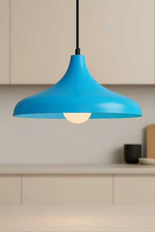 Aura Metal Tekli Mavi Sarkıt Avize Retro Rustik Model Modern Endüstriyel Mufak Hol Cafe Salon Avize-Mavi - LAMBADAR