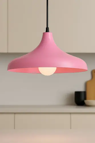 Aura Metal Tekli Pembe Sarkıt Avize Retro Rustik Model Modern Endüstriyel Mufak Hol Cafe Salon Avize-Pembe 