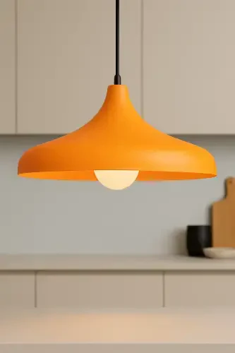 Aura Metal Tekli Turuncu Sarkıt Avize Retro Model Modern Endüstriyel Mufak Hol Cafe Salon Avize-Turuncu - LAMBADAR (1)