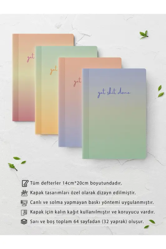 Aura Themed Notebook Set - Aura Designed Notebook - 4 Pieces - 14cm*20cm - 64 Pages - Aura - 2