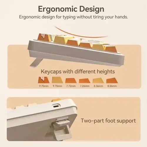 AUSDOM 98Pro Wireless Mechanical Keyboard, Tri-Mode Bluetooth/2.4GHz/USB-C Gasket Hot Swappable Custom Gaming Keyboard with Backlit, PBT Keycaps, Linear Switches, for Windows/Mac/PC (Yellow Cat Theme) - 6